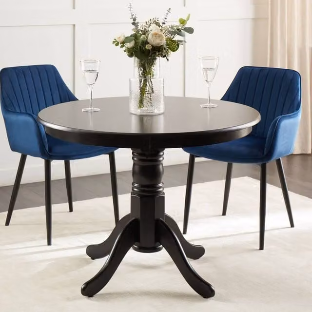 Wyld and Coco Black Vintage Round Rubberwood Dining Table, Diameter: 100 cm, Height: 75 cm – 1