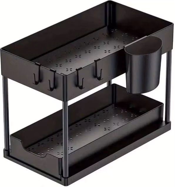 NESTLUNE Under Sink Storage Organiser Shelf and Pull Out Spice Rack Drawer, Black – 1