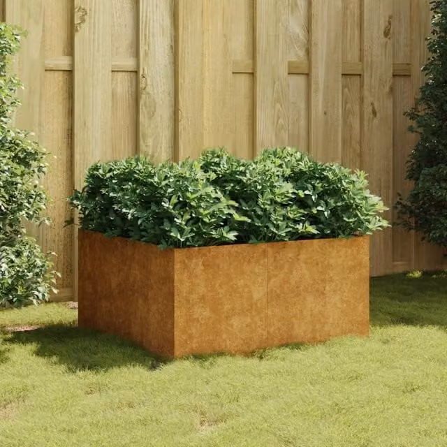 Berkfield Home Brown Corten Steel Planter Tub W/D/H: 80 x 80 x 40 cm