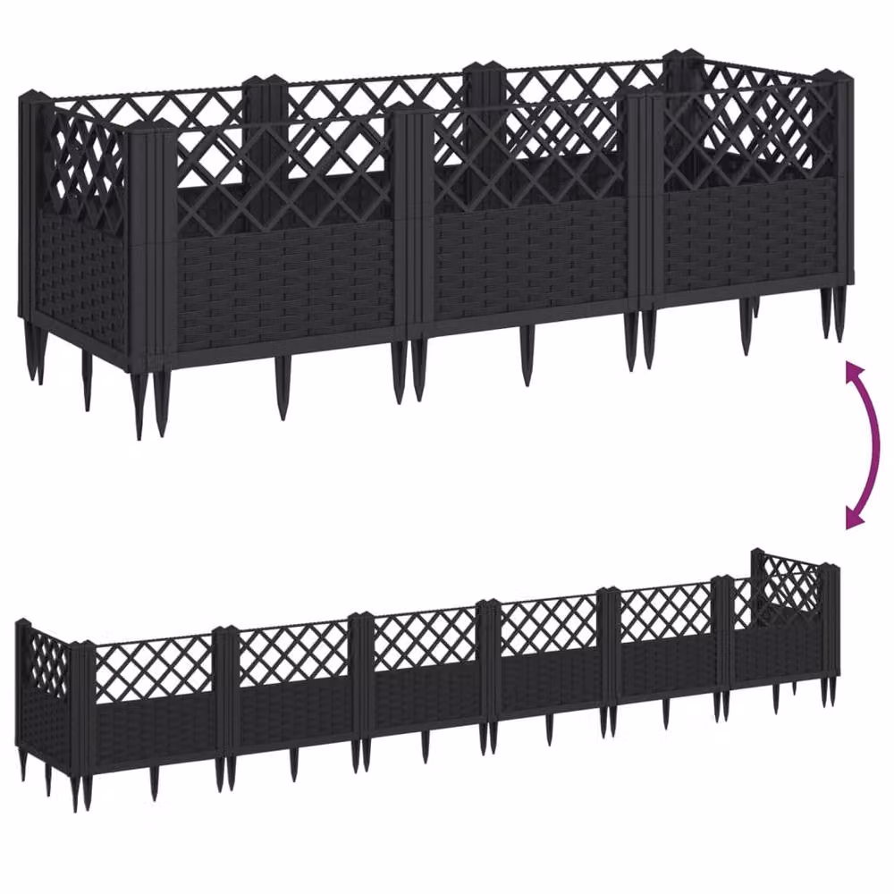 Berkfield Home Beautiful Garden Planter with Pegs, Black, W: 123.5 cm, D: 43.5 cm, H: 43.5 cm – 5