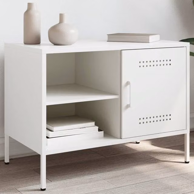Berkfield Home Industrial TV Cabinet in White Metal, W/D/H: 68 x 39 x 50.5 cm – 1