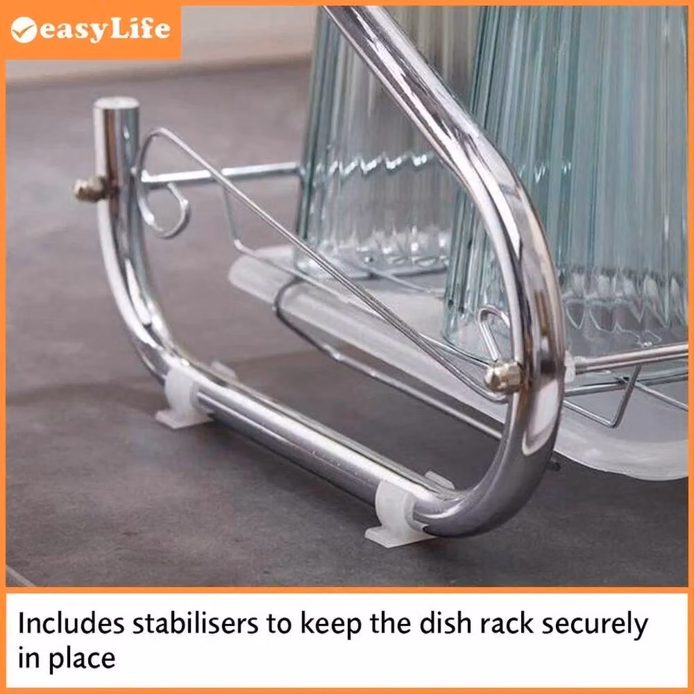 VOGREX 2-Tier Silver Stainless Steel Sink Dish Rack with Drip Tray and Cutlery Holder – 2