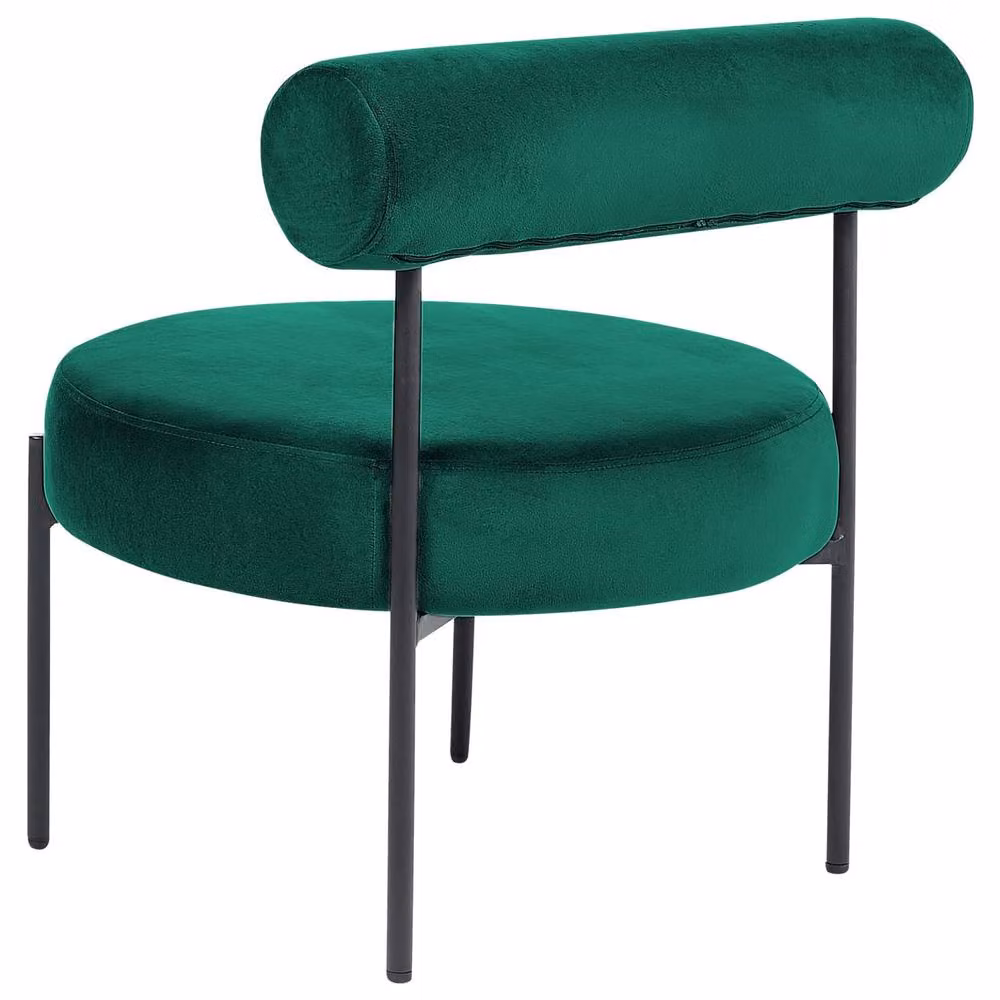Wyld and Coco Emerald Green Velvet Armless Tub Chair with Black and Green Roll Back Bolster – 5