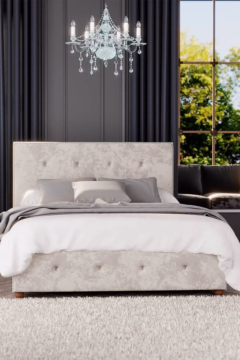 Laurence Llewelyn-Bowen Hesper Ottoman Storage Bed in White Mirazzi Velvet Fabric, Size: Double (W: 140 cm, L: 200 cm) – 2