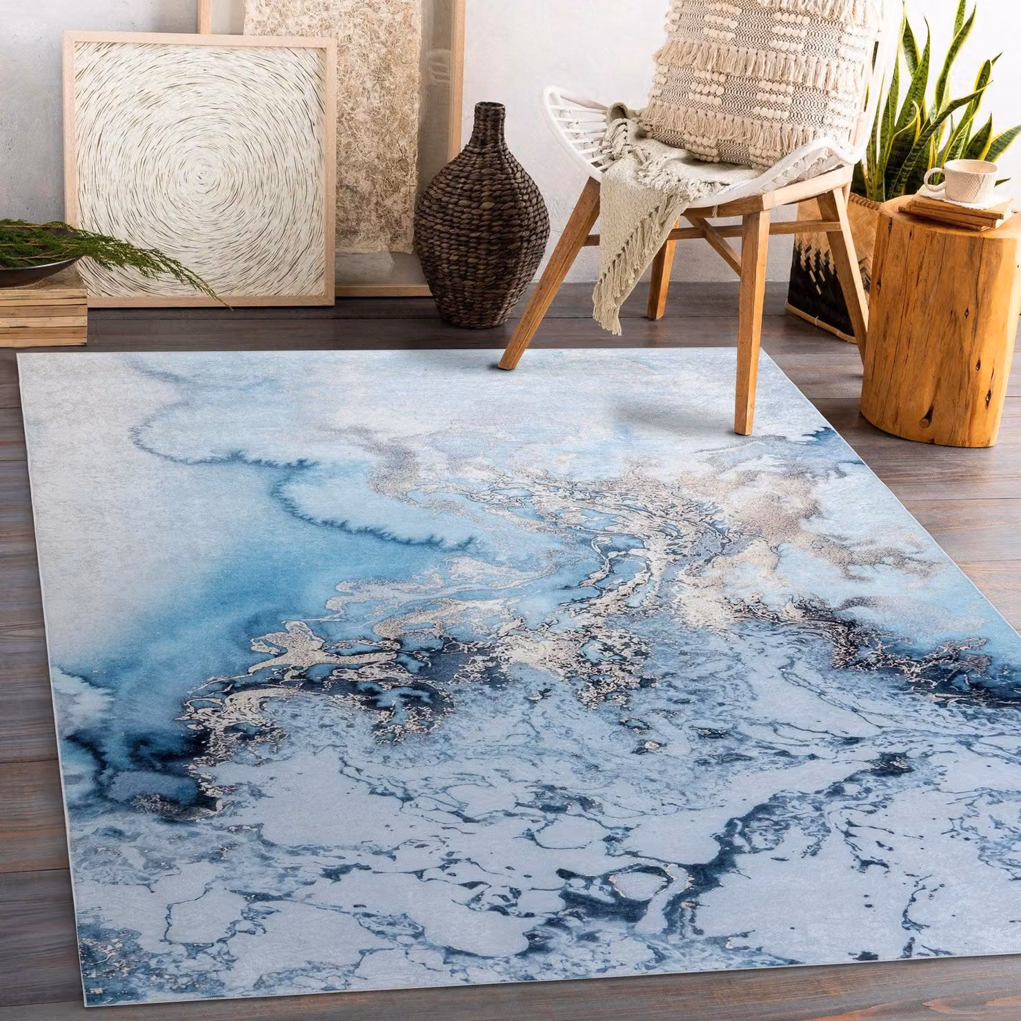RugsX Andre Abstract Modern Blue Rectangular Rug, W: 160 cm, L: 220 cm – 2