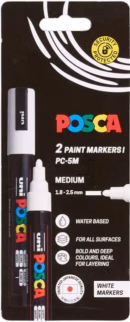 Pack of 2 Posca 5M Medium Pigment Markers in White