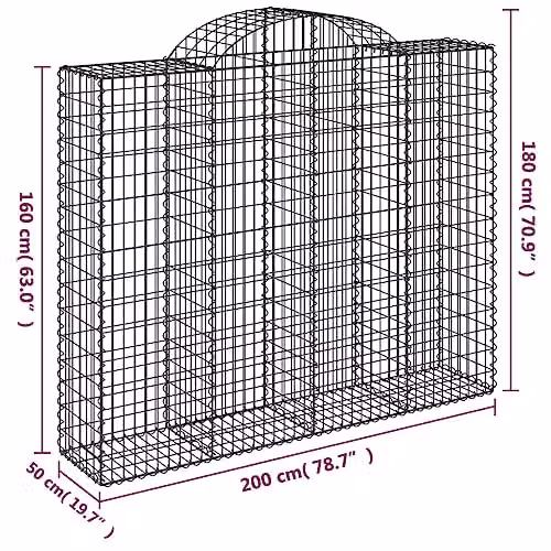 vidaXL 12-Piece Arched Gabion Baskets in Silver Galvanised Steel, W/D/H: 200 x 50 x 160/180 cm – 2