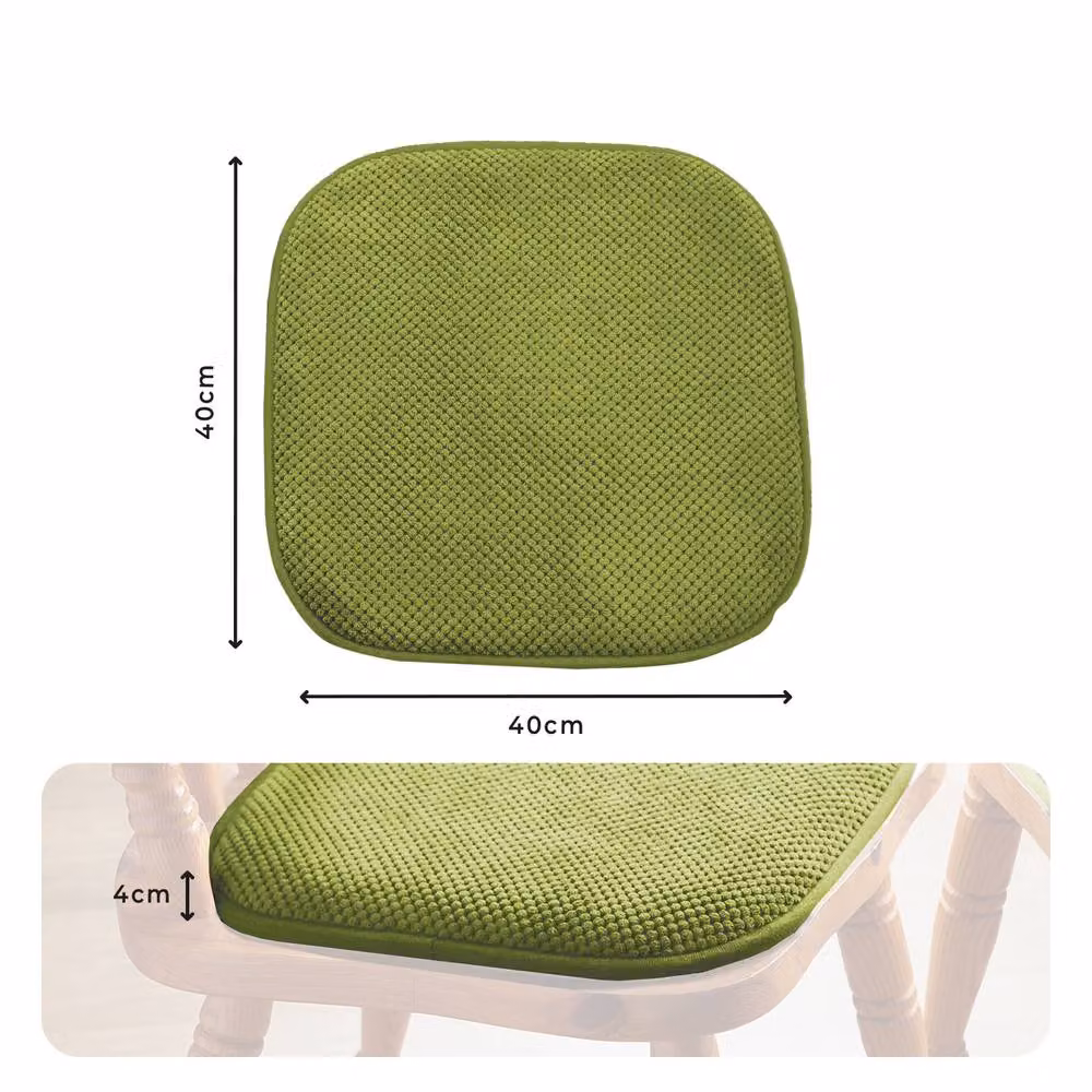 Coopers of Stortford Pack of 2 Non-Slip Memory Foam Dining Chair Seat Pads in Green Chenille, W/D/H: 40 x 40 x 4 cm – 3