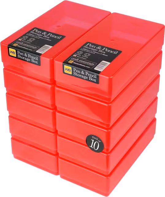 WestonBoxes Red Plastic Stationery Storage Boxes with Lids