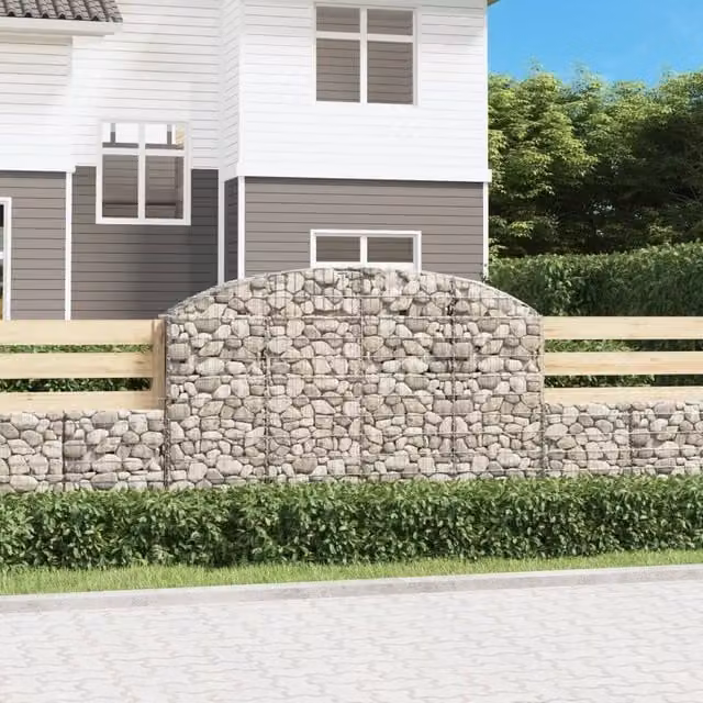 Berkfield Home Arched Gabion Basket in Silver Galvanised Steel, W: 200 cm, D: 30 cm, H: 120/140 cm – 1