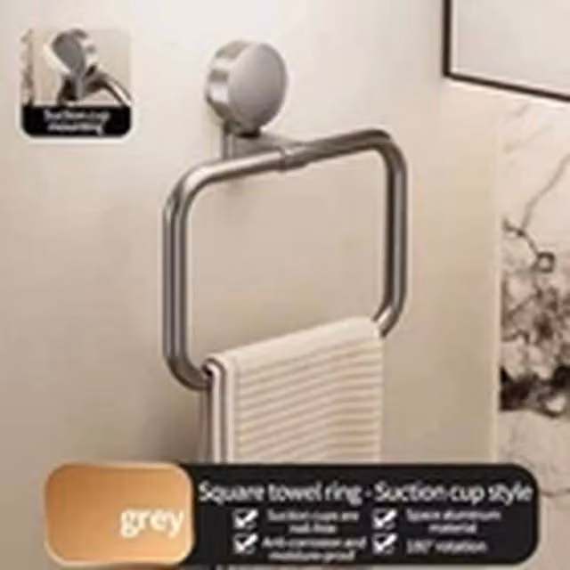 Havendro Square Suction Cup Bathroom Towel Ring in Grey