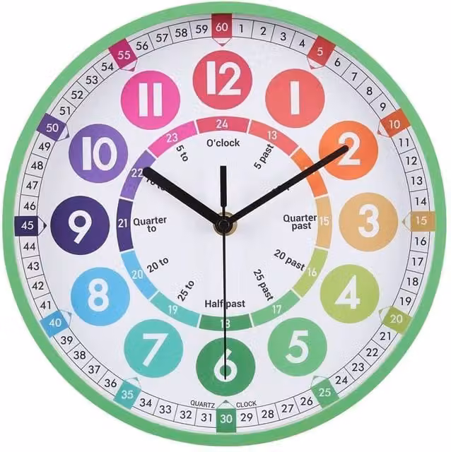 FLAVORA Green Childrens Wall Clock for Learning to Tell the Time, W: 100 cm, H: 60 cm