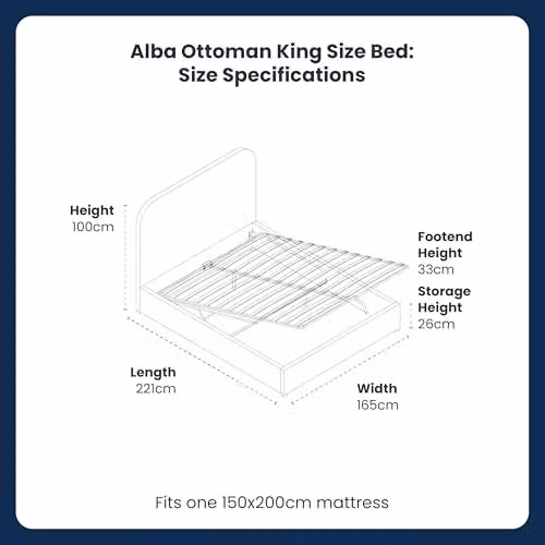 Flair Furnishings Alba Ottoman Bed, King Size Upholstered Bed Frame with Storage and Curved Headboard, Black Velvet, W/D/H: 180 x 200 x 165 cm – 2