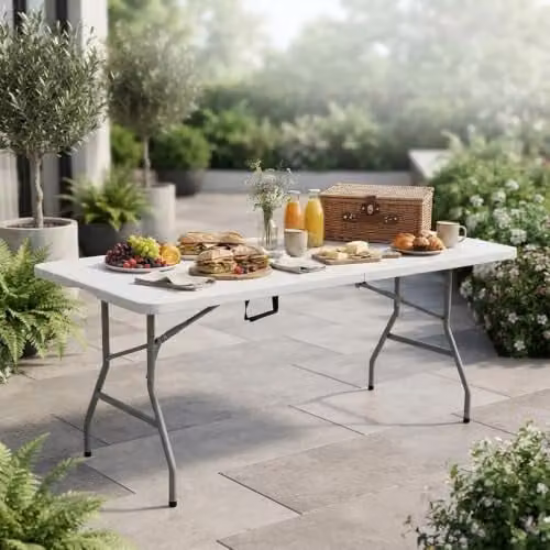 Alivio Heavy Duty Folding Trestle Table, White, W/D/H: 180 x 70 x 74 cm – 1