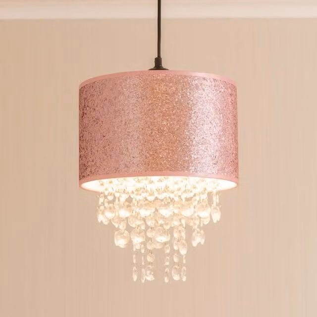 ValueLights Bonita Pair of Baby Pink Glitter Droplet Easy Fit Ceiling Lamp Shades, Diameter: 28 cm