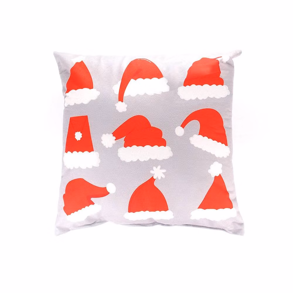 Voltico Festive Christmas Cushion with Snowflake and Santa Hat Design in Red, Grey and Multicolour, W/D/H: 35 x 35 x 35 cm – 2