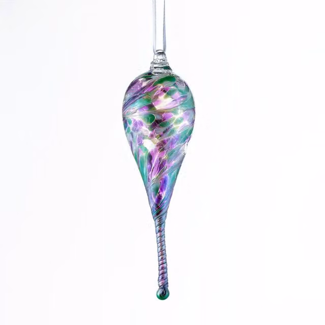 Sienna Glass Friendship Droplet Unicorn Purple Handcrafted Mouth-Blown Glass Hanging Ornament, 16 cm