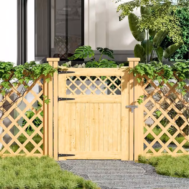 Breeins Wooden Garden Gate with Rhombus Design in Brown and Yellow, W: 90 cm, H: 120 cm
