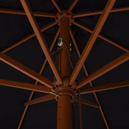 vidaXL Garden Parasol with Wooden Pole and Polyester Canopy, Black, Diameter: 330 cm – 2
