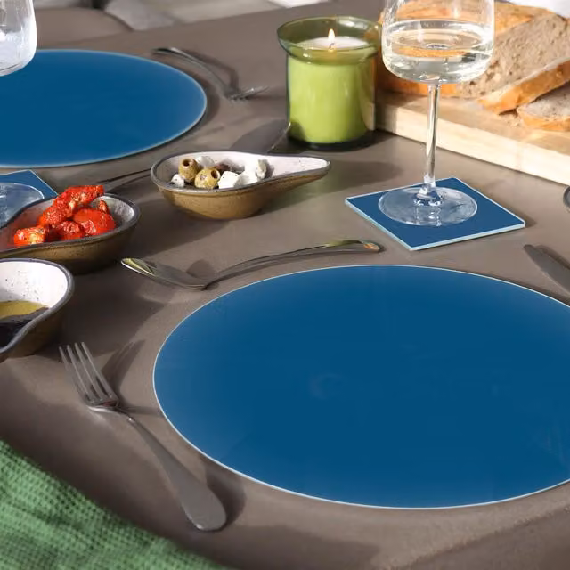Harbour Housewares 12 Piece Blue Round Glass Placemats and Square Coasters Set