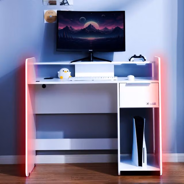 X Rocker Electra Gaming Desk with Wireless Charging and NEO Motion in White