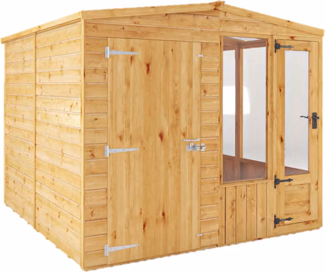 Waltons 8 x 8 ft Wooden Combi Apex Greenhouse and Tongue and Groove Shed in Brown