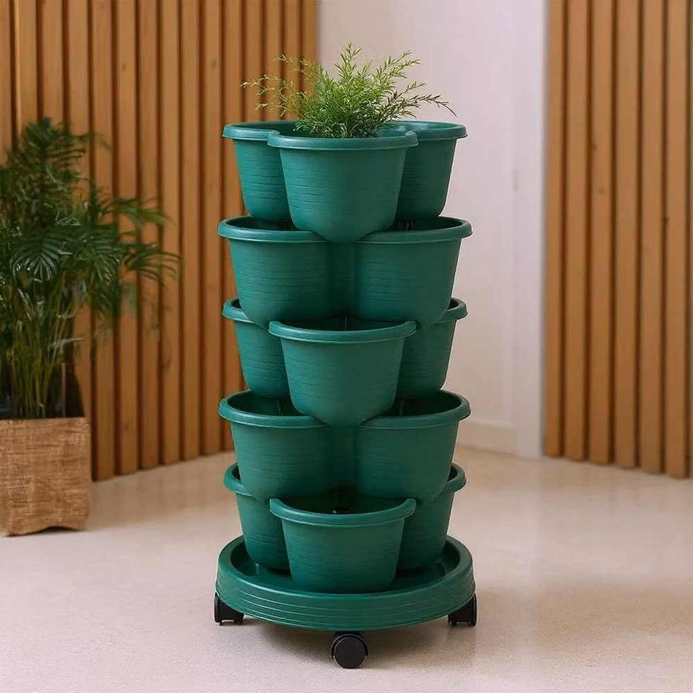 SPETLEK Green and Black Plastic Stackable Strawberry Planter Tub Set of 5 – 3