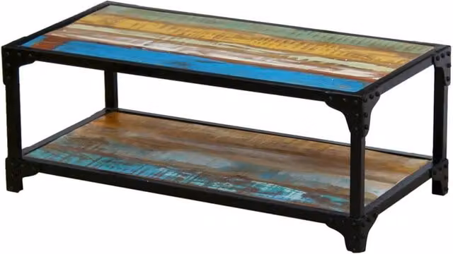 Berkfield Home Beautiful Rectangular Coffee Table in Multicolour Waxed Solid Reclaimed Wood, W/D/H: 90 x 45 x 35 cm