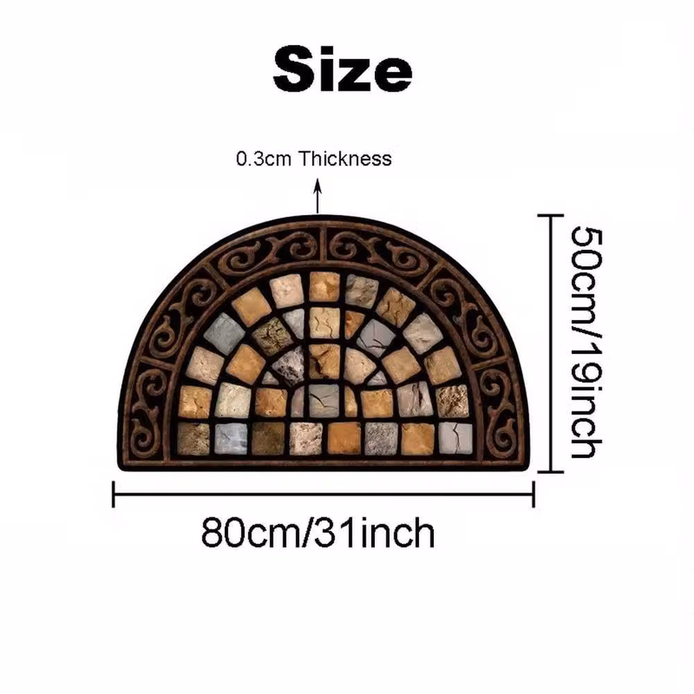 Havendro Anti-Slip Semicircular Slate Effect Door Mat, Multicolour, W: 127 cm, D: 67 cm, H: 0.8 cm – 1