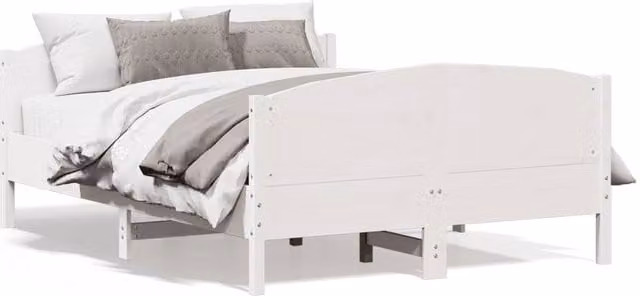Berkfield Home King Size Solid Wood Pine Bed Frame in White, W/D/H: 150 x 200 cm