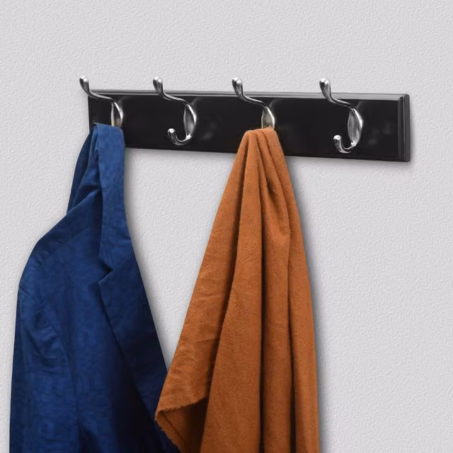 House Of Home Polished Wood Wall Mounted Coat Rack in Black or White, Width: 45 cm