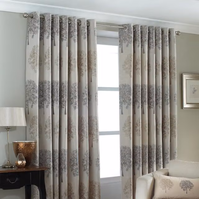 Make It A Home Oakdale Embroidered Room Darkening Eyelet Curtain Pair in Silver/Grey, Width: 168 cm, Height: 183 cm