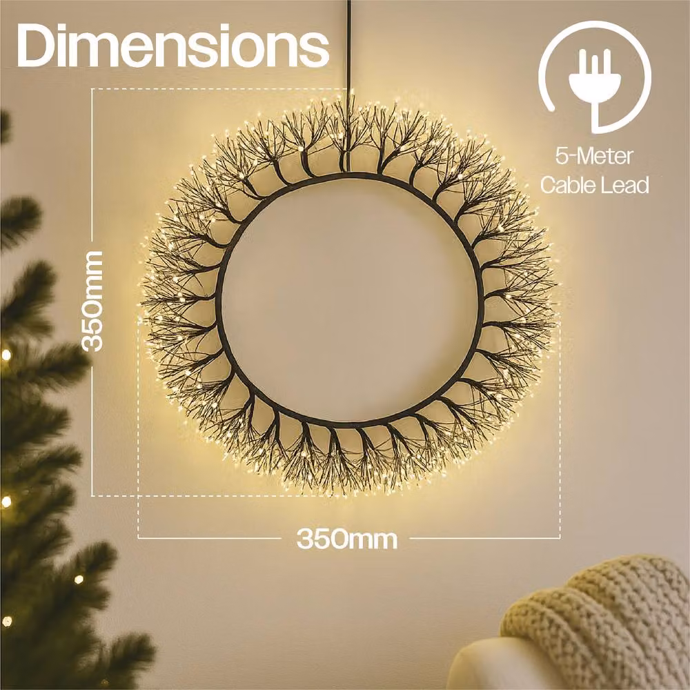 Xmas Haus Black Wreath with 900 Warm White Micro LED Lights, Diameter: 35 cm – 2