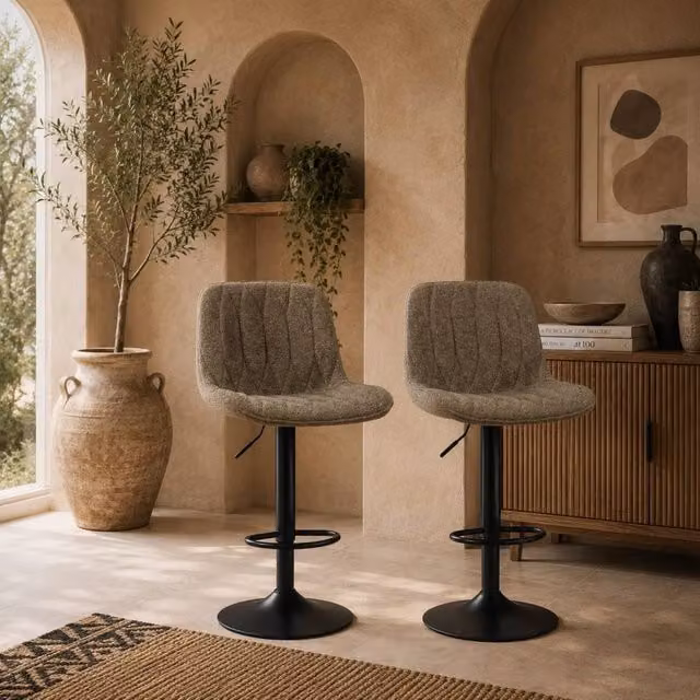 Wyld Haus Sehake Set of 2 Brown Linen Look Adjustable Swivel Bar Stools
