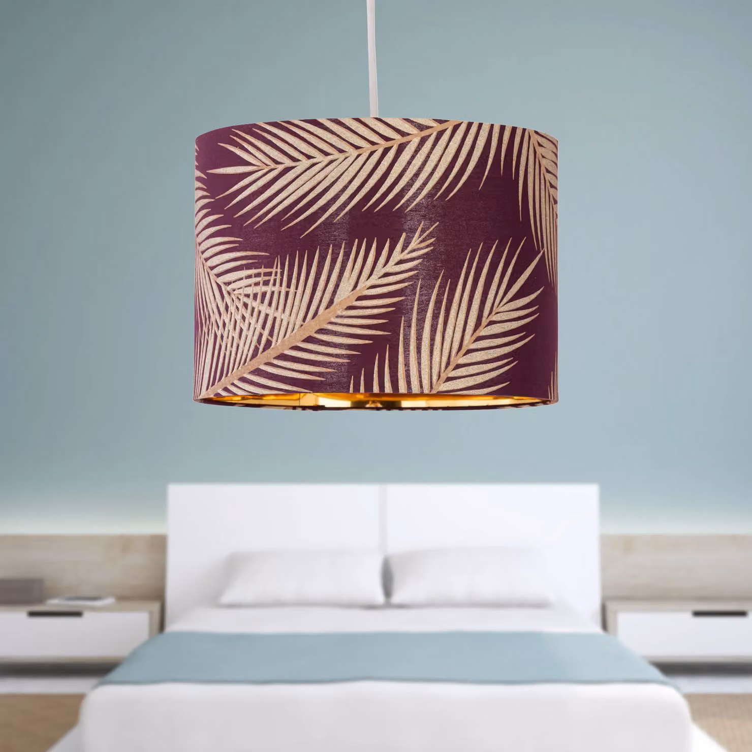 First Choice Lighting Set of 2 Tropica Burgundy and Gold Fabric Pendant Lamp Shades, Diameter: 25 cm – 3