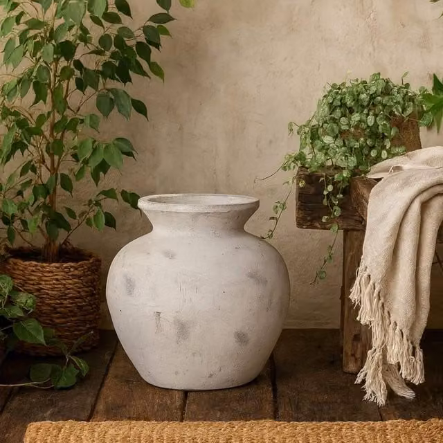 Wyld Haus Terra Large Antique White Textured Ceramic Vase, Height: 31 cm – 1