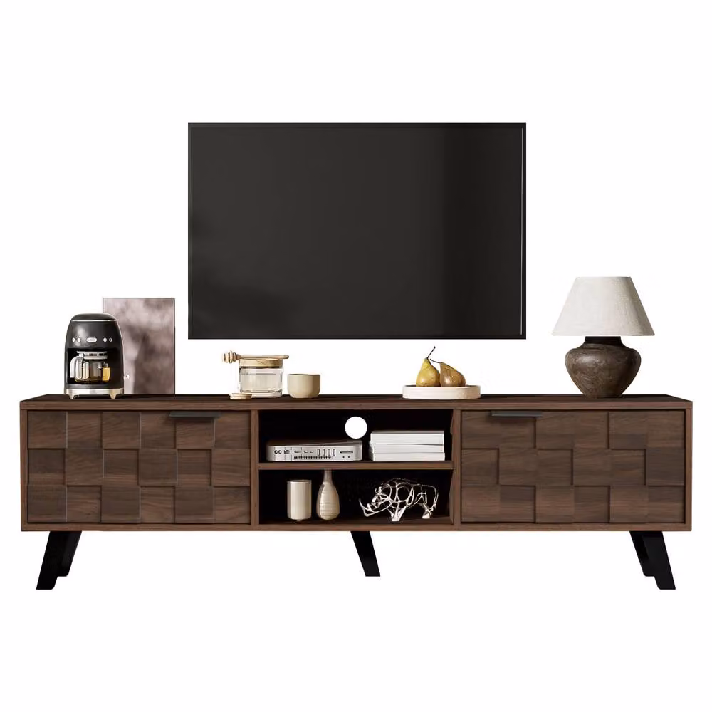 ModernLuxe Modern TV Cabinet in Brown Walnut with 2 Doors and 2 Open Shelves – 2