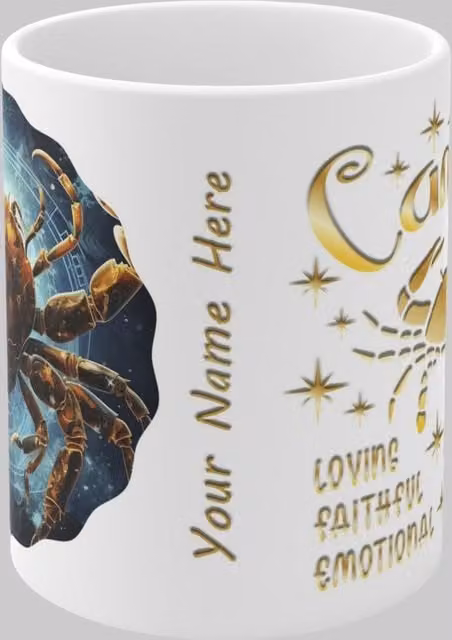 Simply Stunning Mugs Cancer Zodiac Ceramic Mug in White and Gold