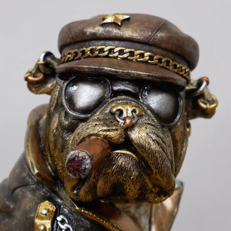 Gifts Direct 2 U Bulldog Ornament Statue with Cigar, Jacket and Sunglasses in Bronze and Gold – 3