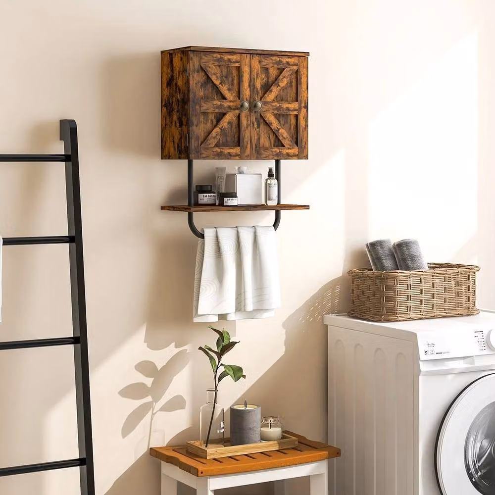 VOGREX Brown Wall Mounted Minimalist Bathroom Medicine Cabinet with Hinged Doors and Internal Shelves – 4