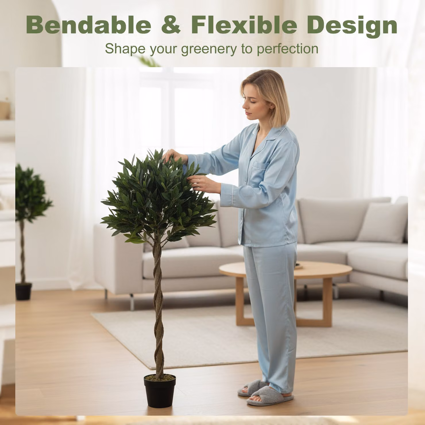 Outsunny Set of 2 Artificial Bay Laurel Topiary Trees with Twisted Trunk and Green Round Foliage in Weighted Concrete Pots – 5