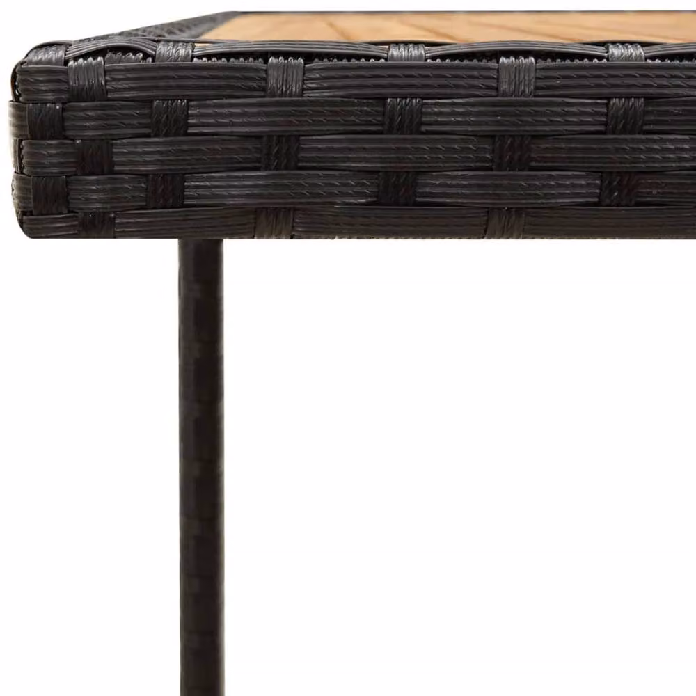 Berkfield Home Garden Table in Black Poly Rattan and Acacia Wood, W/D/H: 109 x 107 x 74 cm – 4