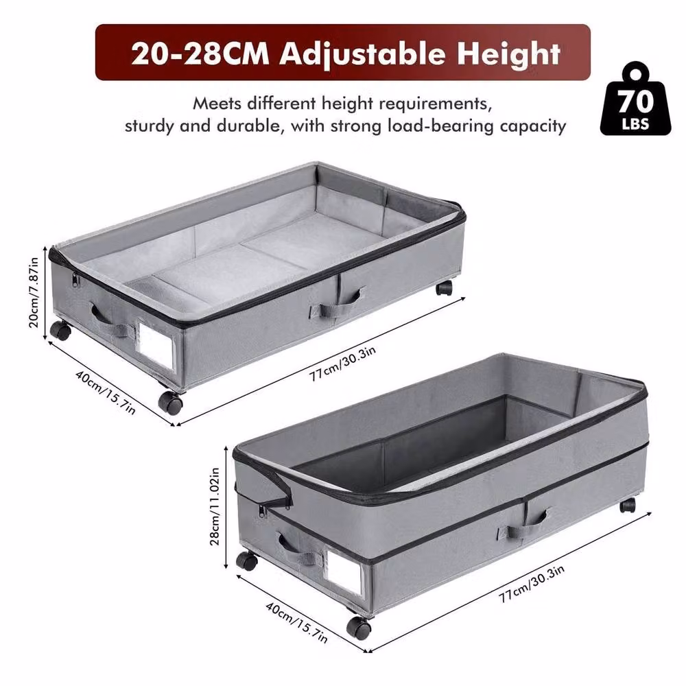 Kelvenix Set of 2 Fabric Underbed Storage Boxes on Wheels in Grey – 2