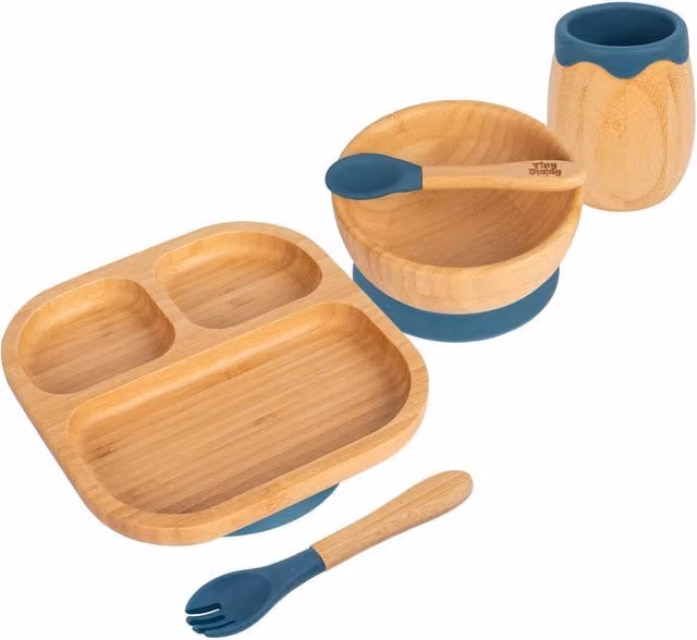 Tiny Dining 5pc Bamboo and Silicone Baby Weaning Set in Blue