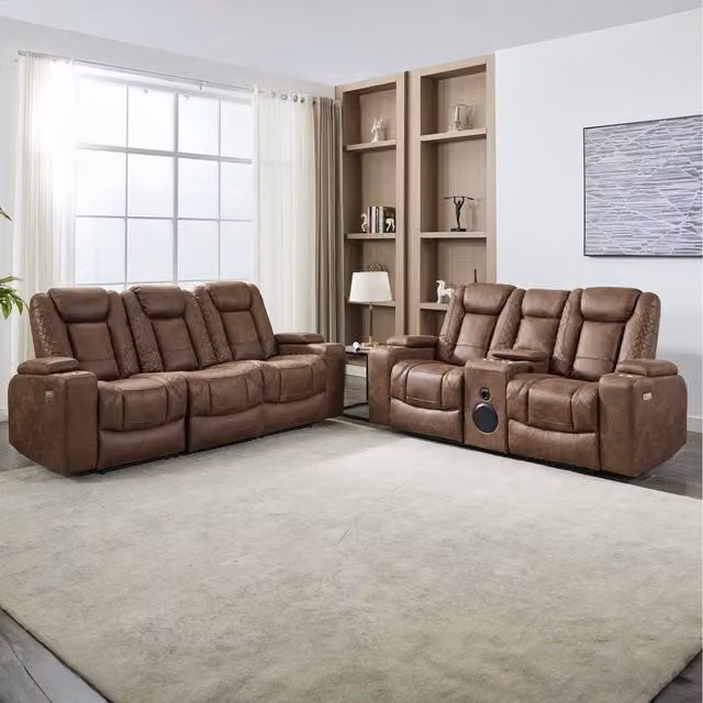 More4Homes Ashton 2 and 3 Seater Fabric Auto Recliner Sofa Set in Brown