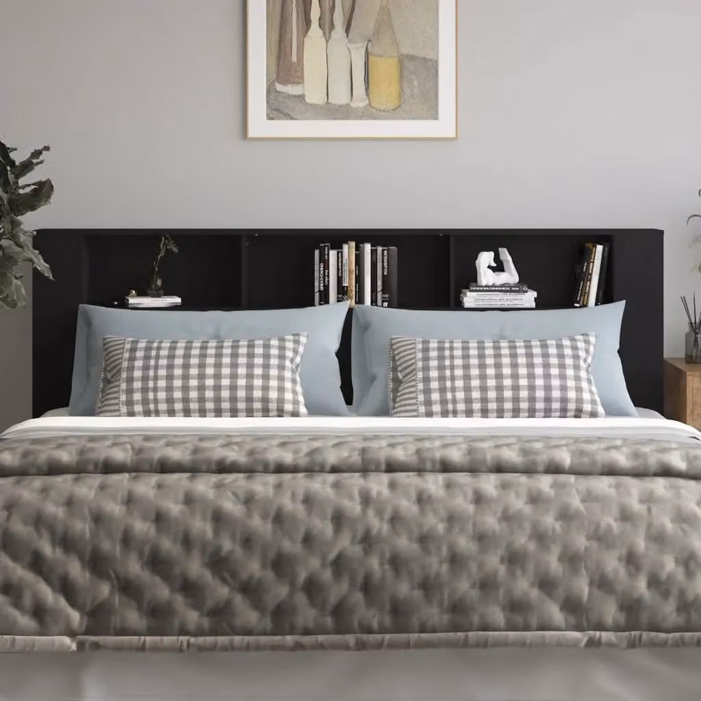Berkfield Home Black Headboard Cabinet with Side Compartments, W: 220 cm, D: 18.5 cm, H: 104.5 cm – 3