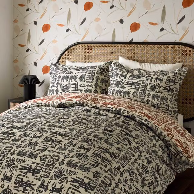 Scion Twycross Reversible Cotton Duvet Cover and Pillowcase Set, Black and Multicolour, W: 200 cm x D: 200 cm – 1