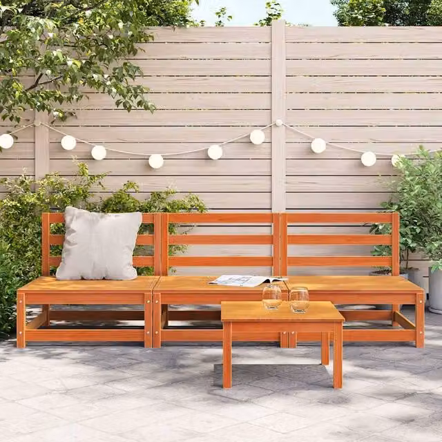 Berkfield Home 3-Piece Armless Garden Sofa Set in Wax Brown Solid Pine Wood, W/D/H: 70 x 70 x 67 cm