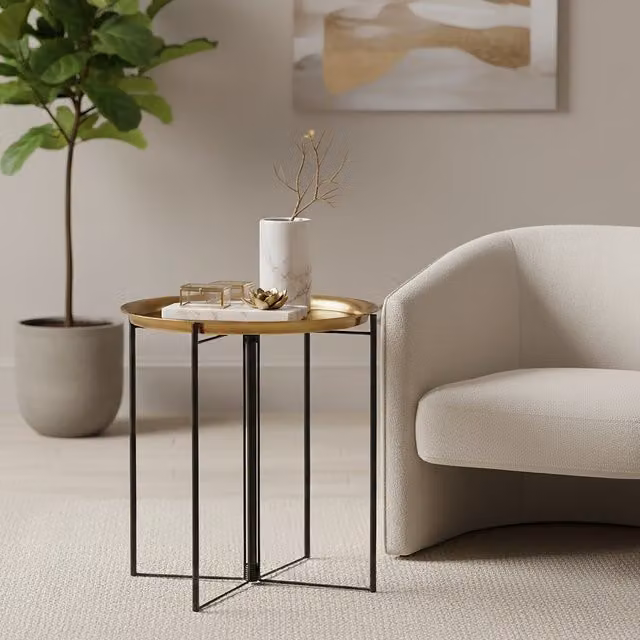 Orsina Contemporary Round Metal Side Table in Gold and Black