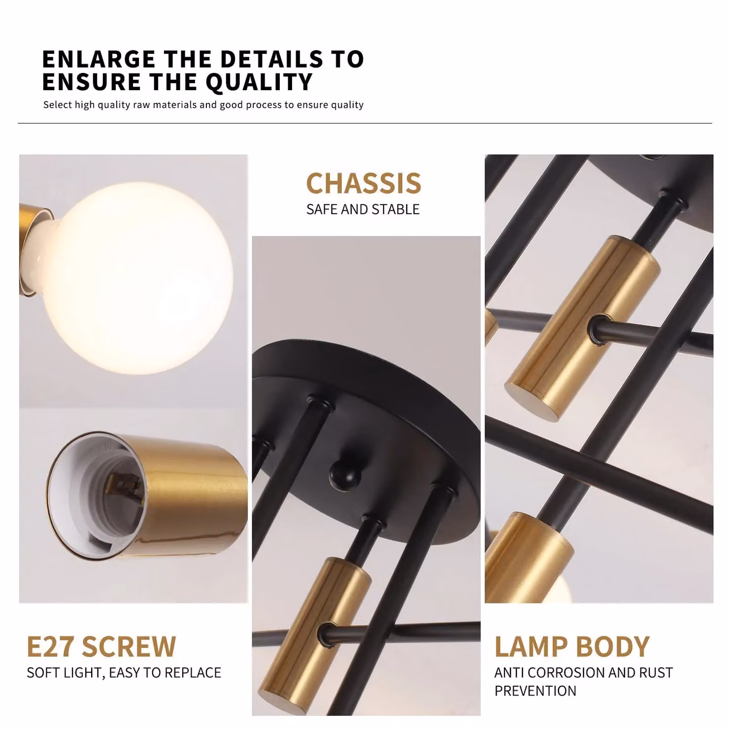 Garwarm Modern 8-Light LED Crystal Ceiling Chandelier in Gold/Brass and Black – 3